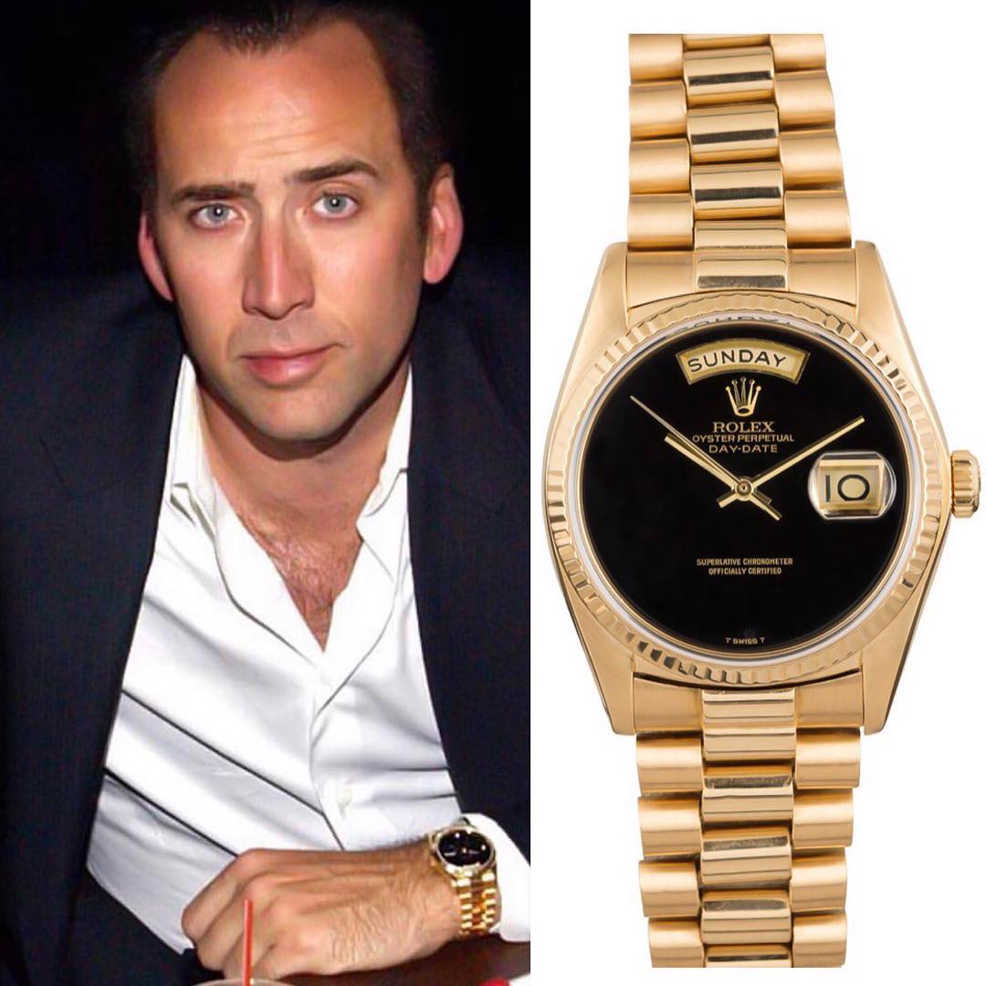 One of Hollywoods superstars Nicholas Cage, spotted with an excellent vintage Rolex Day-Date Presidental Onyx Dial️ ️ 15,000.00 📸 @superwatchman