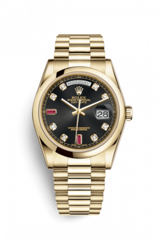 Day-Date 36 Yellow Gold Domed / President / Black Diamonds Rubies