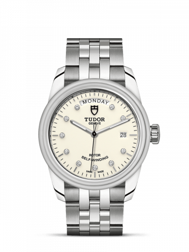 Glamour Day + Date Stainless Steel / Opaline-Diamond / Bracelet
